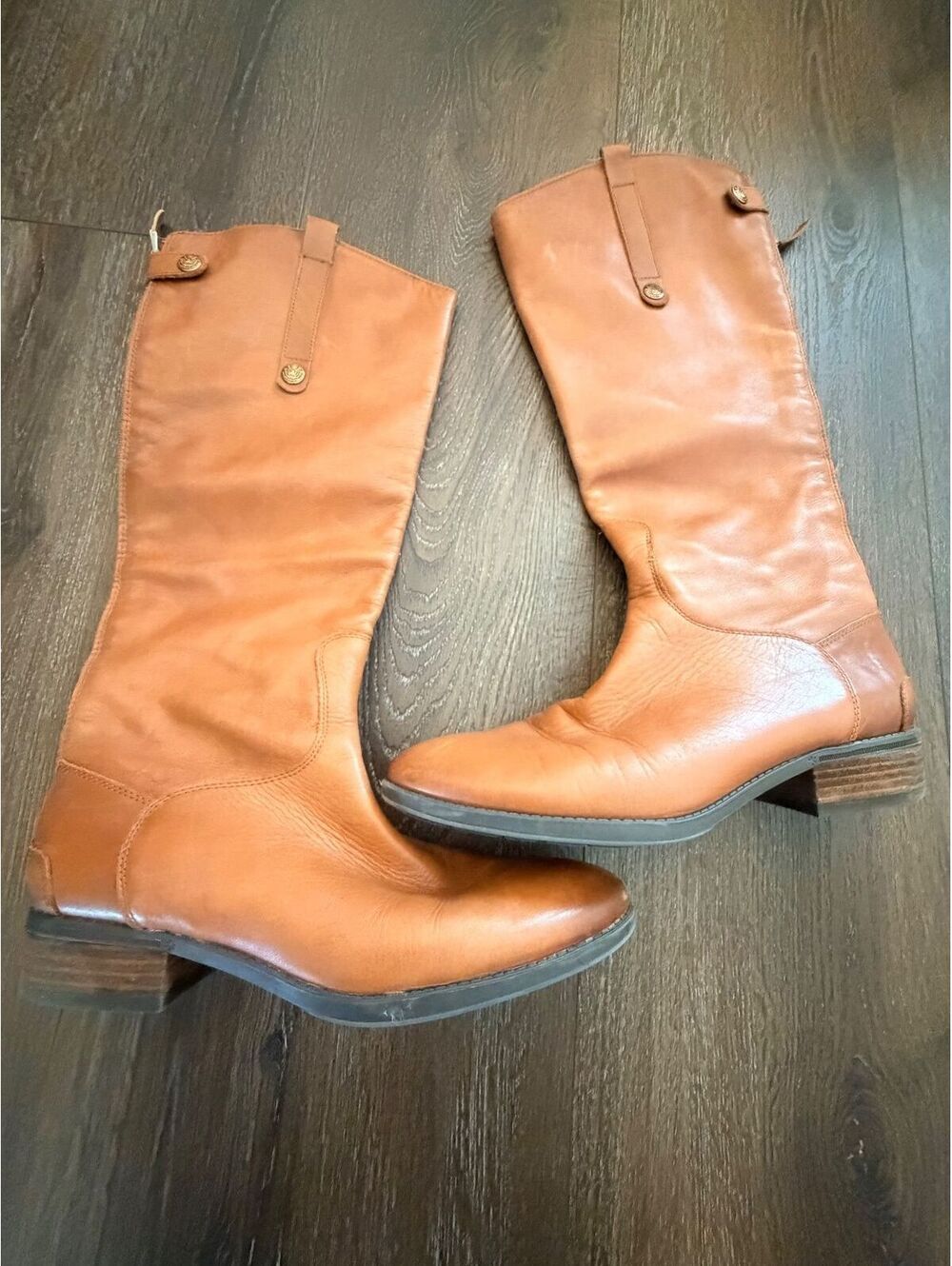Sam Edelman Penny Leather Riding Boots in Cognac Women’s 10.5 Knee High Buckle